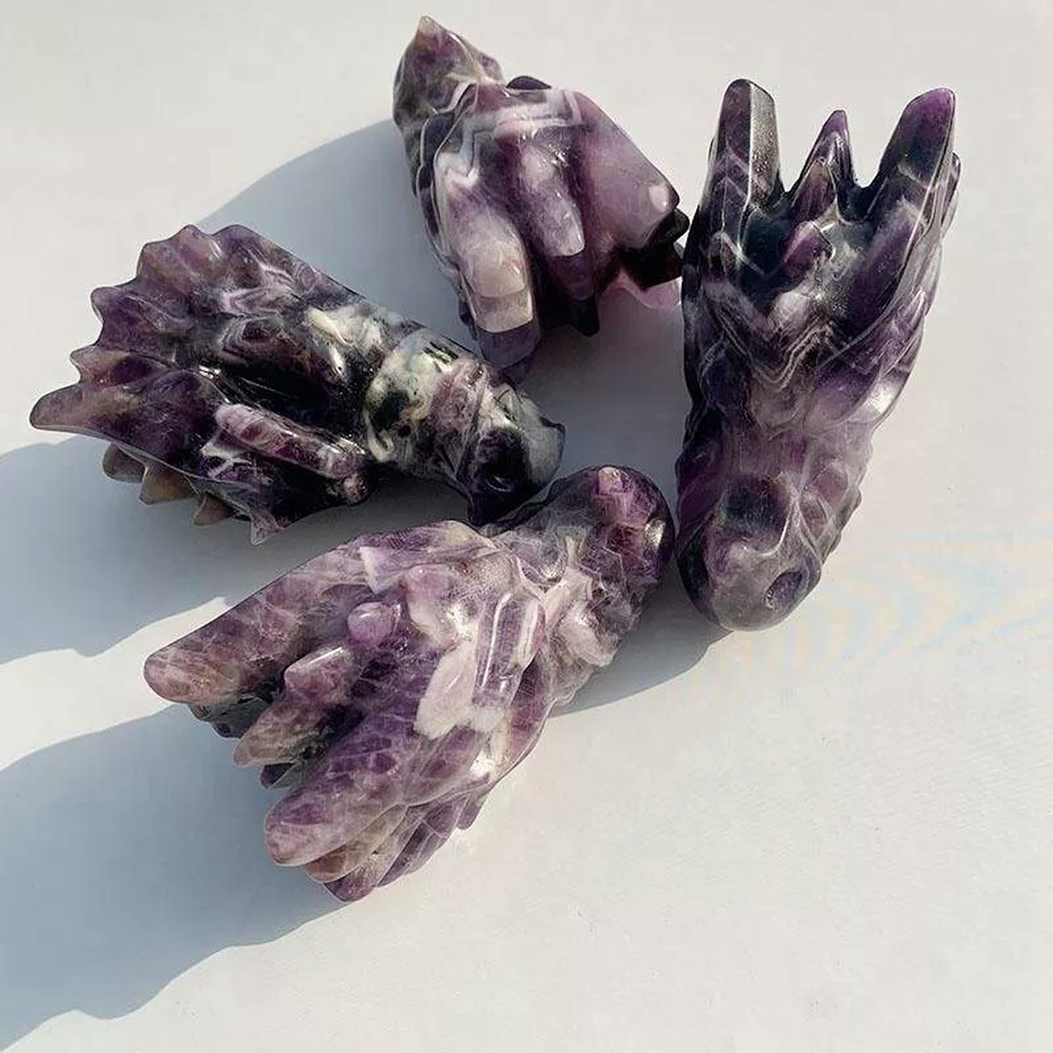 EOEMY 10Pcs Natural Amethyst Quartz Crystal Dragon Head Skull Carved Vivid Loong Decor