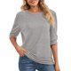 thumbnail image 1 of Blusa de Color puro con cuello redondo y manga abombada de longitud media informal para mujer gris XL, 1 of 6