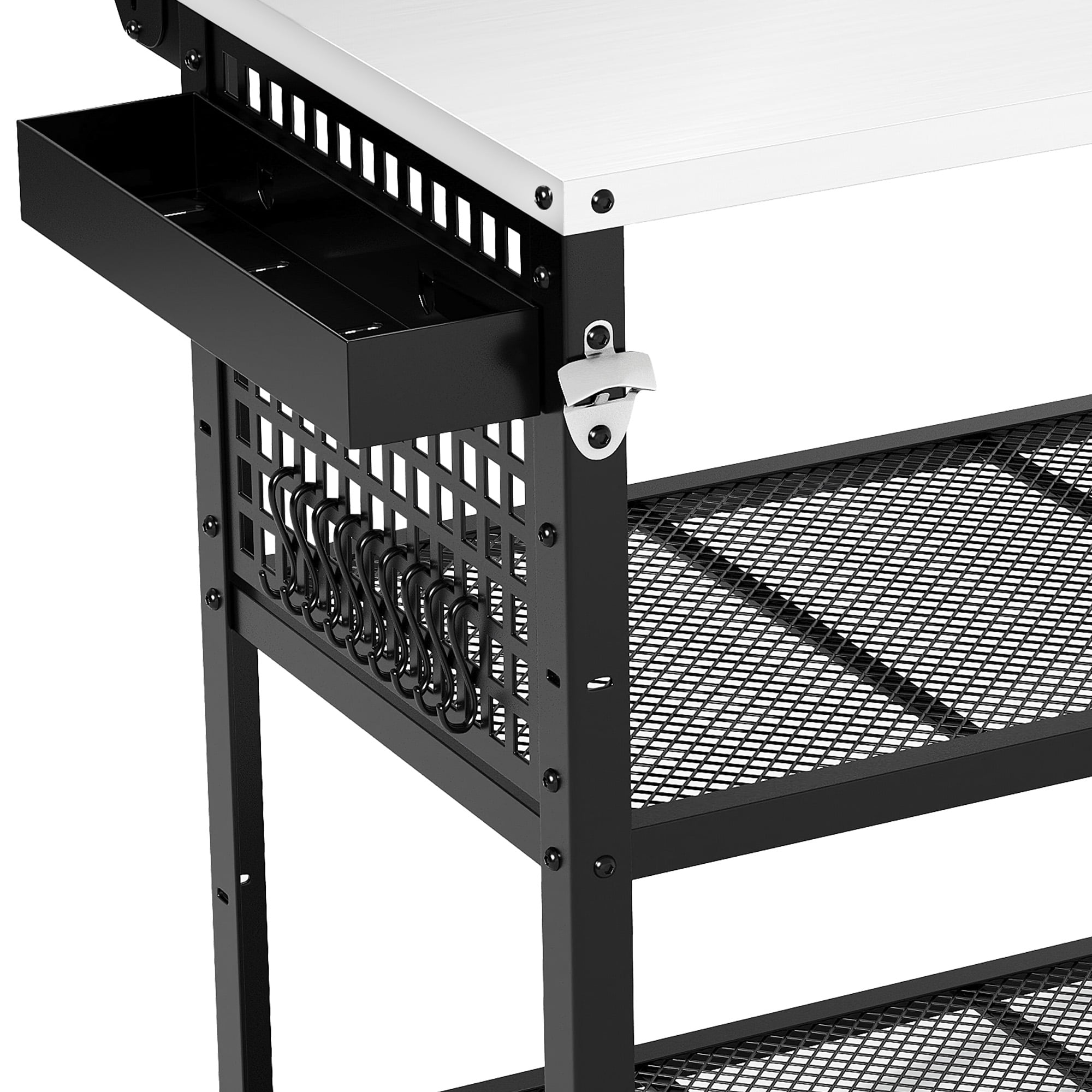 Uforic 3-Tier Grill Cart with Drop Leaf, Outdoor Island Table with Wheels & Hooks, Black