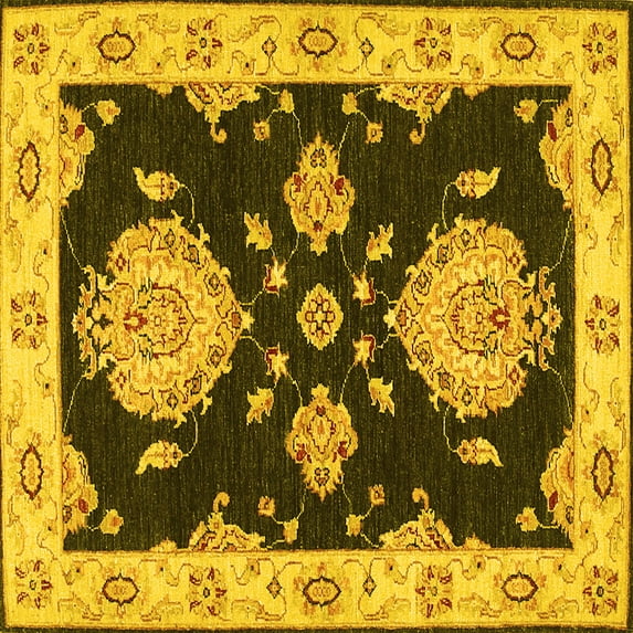 Ahgly Company Machine Washable Indoor Square Persian Yellow Traditional Area Rugs, 6' Square