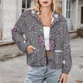 thumbnail image 3 of Jackets for Women Winter Coat Jackets Flannel Stand Collar Jacket(Grey Purple Floral Pattern Design,Size:S-4XL), 3 of 7
