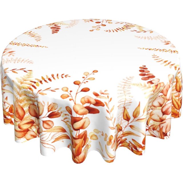 Nappe Feuille d'Automne 60 Pouces Ronde Aquarelle Orange Brûlé Eucalyptus Imprimé Floral Nappe Réutilisable Résistance à la Chaleur pour Cuisine Salle à Manger Intérieur Extérieur Pique-Nique Décor