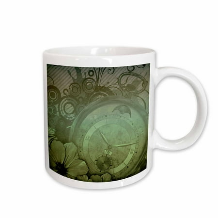 

3dRose Steampunk Clock Watch and Flower Design Ceramic Mug 11-ounce