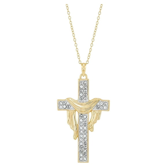 Brilliance Fine Jewelry Crystals Cross Pendant in Sterling Silver and 18K Gold Plate,18"