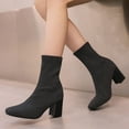 thumbnail image 3 of NECHOLOGY Botas Mujer Adulto Femenino Zapatos Botines para mujer Botas de mujer de tela con punta cuadrada y tacón y grueso Color sólido Media Botas de tamaño Botines Botas (Grey, 9), 3 of 5