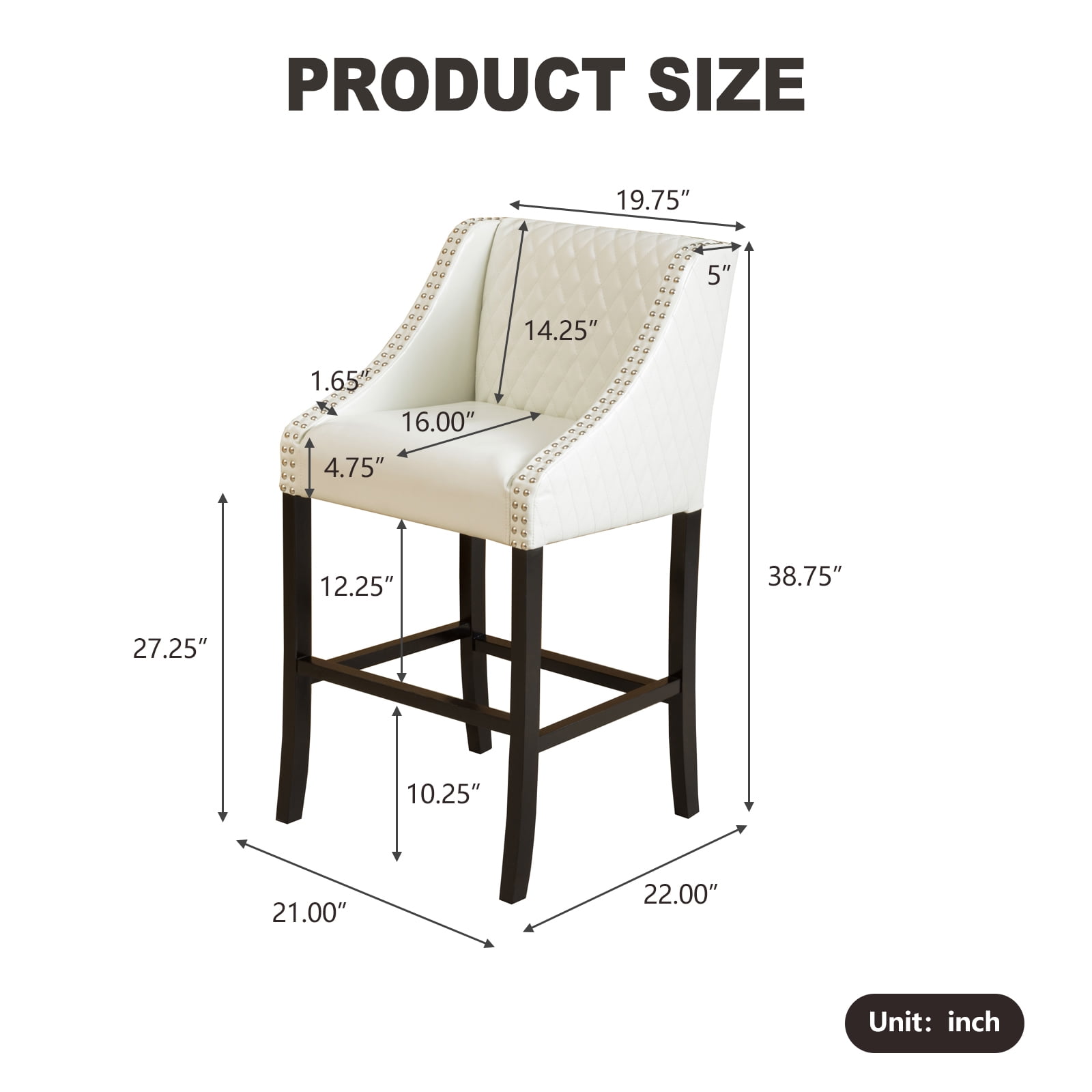 Kadyn Leather Bar Stool, Upholstered Barstool with Backs and Wood Legs, Mid-Century Modern Leather Dining Chairs for Bar, Ivory Kadyn Leather Bar Stool, Upholstered Barstool with Backs and Wood Legs, Mid-Century Modern Leather Dining Chairs for Bar, Ivory