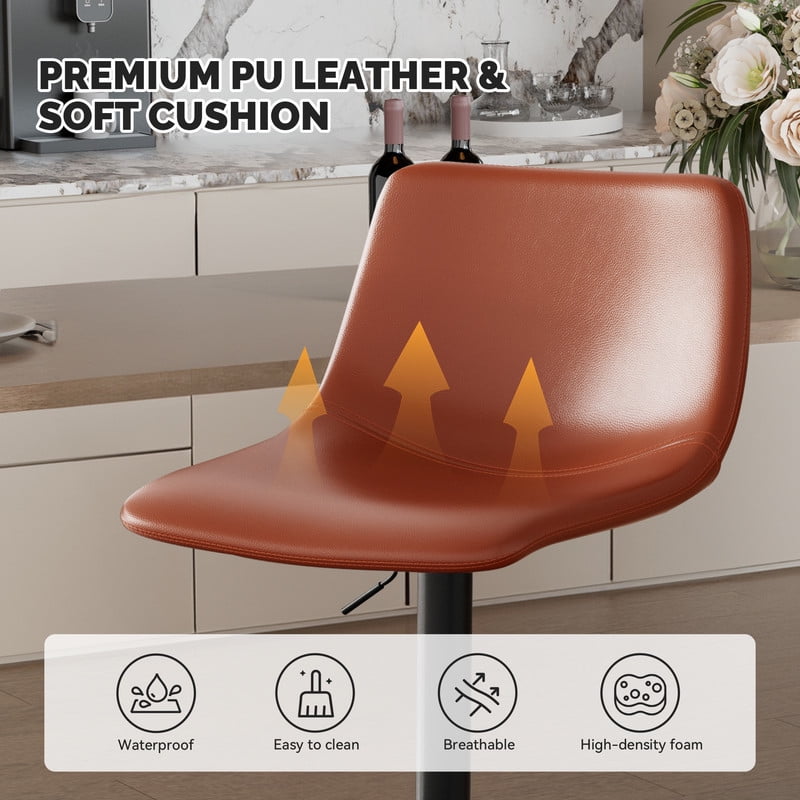 Hawsaiy Adjustable Faux Leather Counter Height Barstool Set of 4 with Swivel & Back for Kitchen Island
