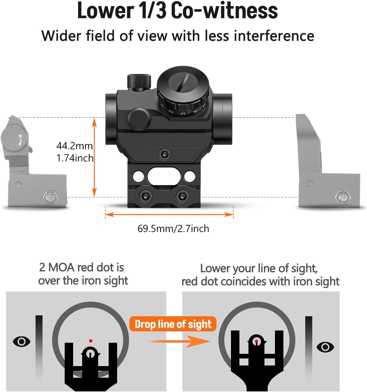 2MOA Red Dot Sight 1x25mm Reflex Sight Waterproof & Shockproof & Fog-Proof Red Dot Scope with 1 inch Riser Mount
