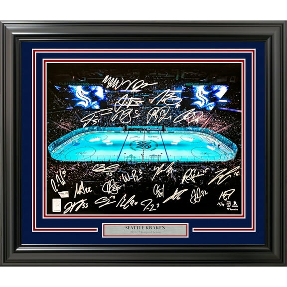 Seattle Kraken 2021-22 Inaugural Team Signed Autographed Framed 16x20 Photo With 24 Signatures Including Jordan Eberle & Yanni Gourde #/99 Fanatics Holo 218624
