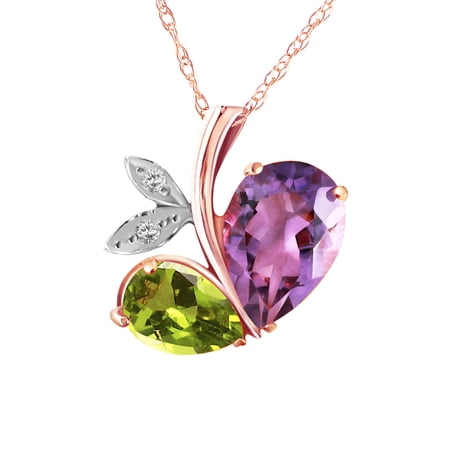 Galaxy Gold 14K Solid Gold 4.06 Carat Natural Diamond & Amethyst Necklace for Women - Rose Gold Fine Jewelry