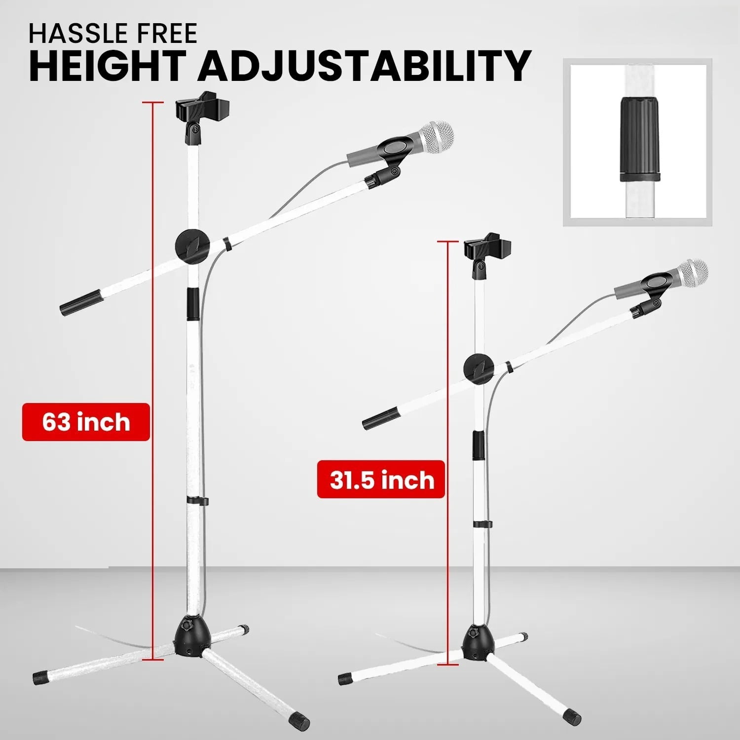 Floor-standing Microphone Stand, Universal Adjustable Tripod Microphone Arm Support, Capable of Holding 2 Microphones, with Adjustable Height. Applicable To Concerts and Recording Studios