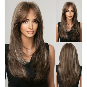 nomeni Long Layered Shoulder Length wig light brown wig Synthetic Hair ...