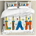 thumbnail image 1 of Liam Queen Size Duvet Cover Set, English First Name in a Colorful Letter Style Cake Design with Bite Marks and Candles, Decorative 3 Piece Bedding Set with 2 Pillow Shams, Multicolor, by Ambesonne, 1 of 3