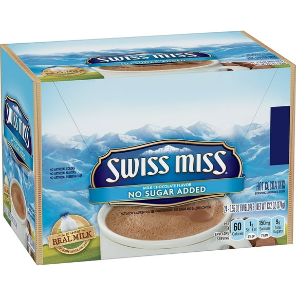 Swiss Miss Hot Cocoa Mix, No Sugar Added, 24 packets
