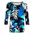 thumbnail image 5 of CYMMPU 3/4 Sleeve Blouses for Women Dressy Casual Crew Neck Fall Fashion Shirts Spring Tunic Tops Floral Printed Loose Fit Lightweight Basic T-Shirts Blue XL, 5 of 5
