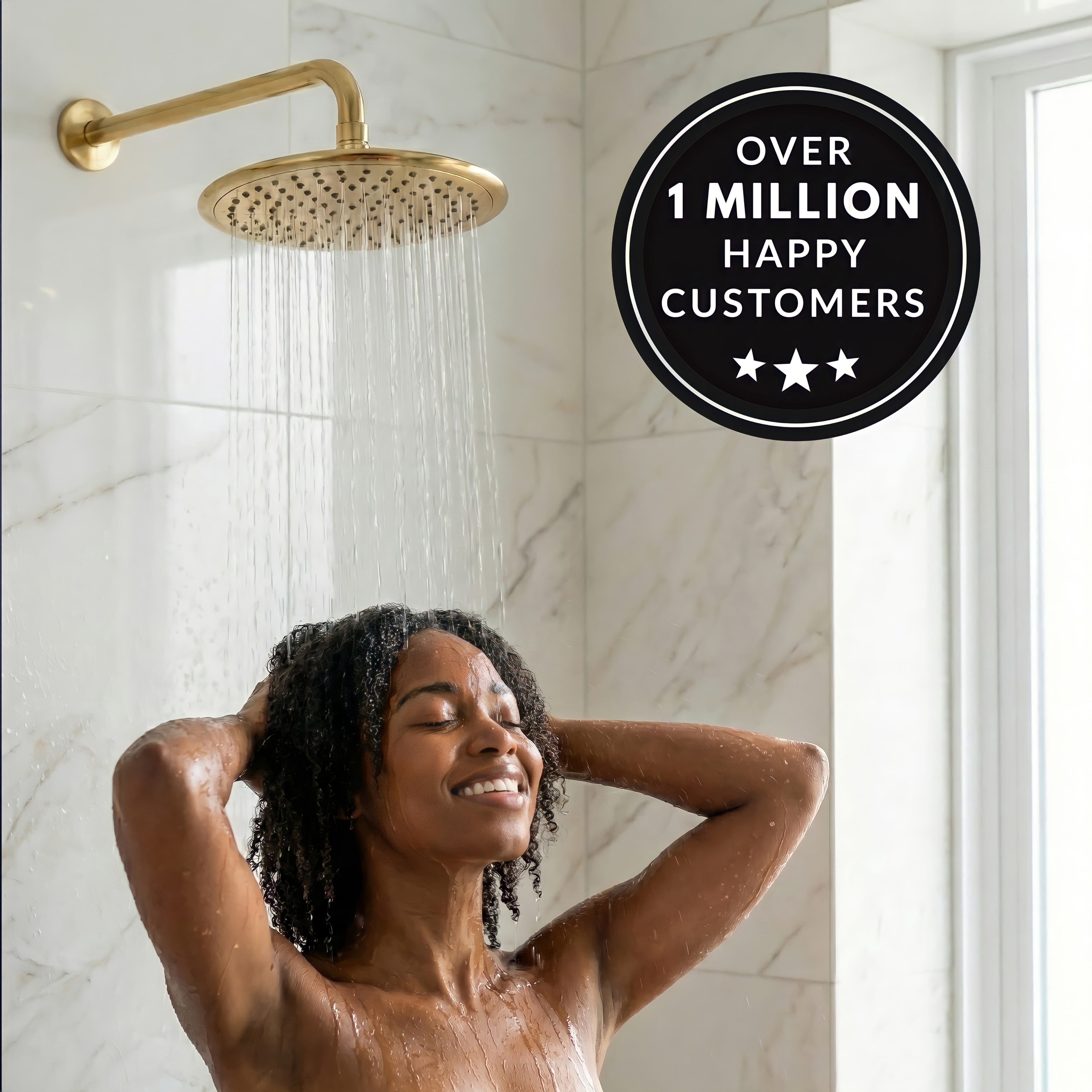 Aqua Elegante Waterfall Shower Head for High Flow Rain Showers - 2.5 GPM - Polished Brass