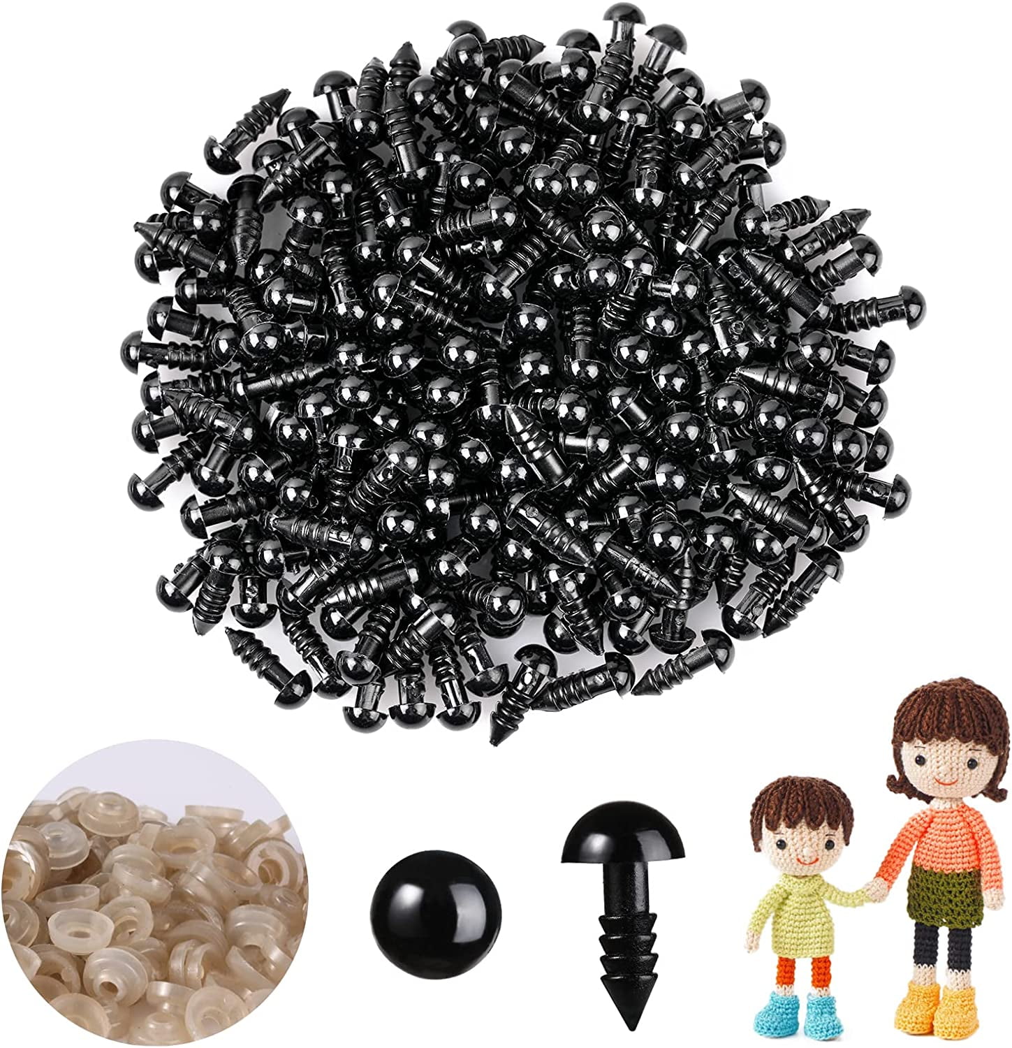 200 Pcs 8mm Eyes for Stuffed Animals Plastic Black Safety Eyes Craft