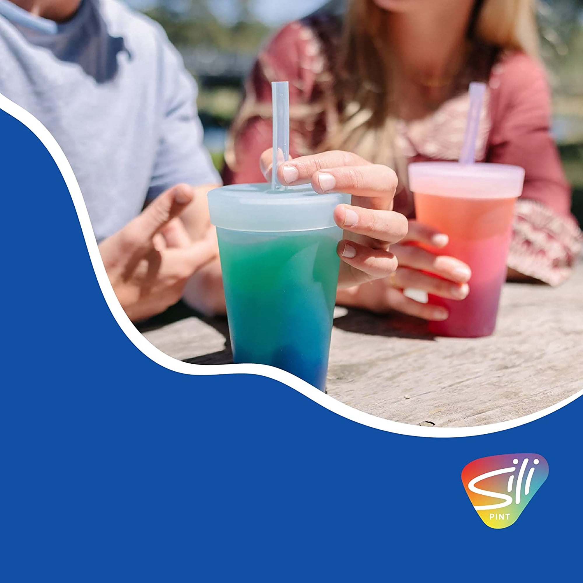 Silipint: Silicone 22oz Straw Tumblers: 2 Pack Sugar Rush - Reusable Unbreakable Cup, Flexible, Hot/Cold, Airtight Lid