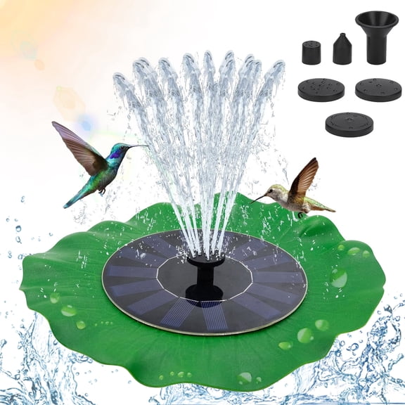 Solar Powered Water Fountain with 6 Nozzle, Floating Bird Bath Fountain Pump, Solar Fountain for Outdoor, 11in Lotus Leaf Solar Fountain Pump for Garden Pond Bird Bath Outdoor