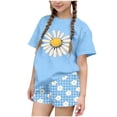 thumbnail image 3 of Babcutegg Girls Summer Printed Two-Piece Outfit – Short Sleeve Round Neck Top with Elastic Waist Shorts for Casual and Playful Everyday Wear Blue Size 4-5, 3 of 7