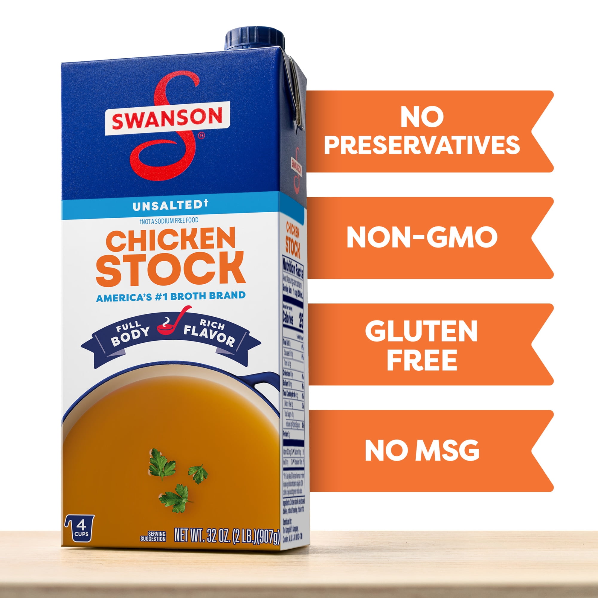 (12 pack) Swanson Unsalted Chicken Stock, 32 oz Carton
