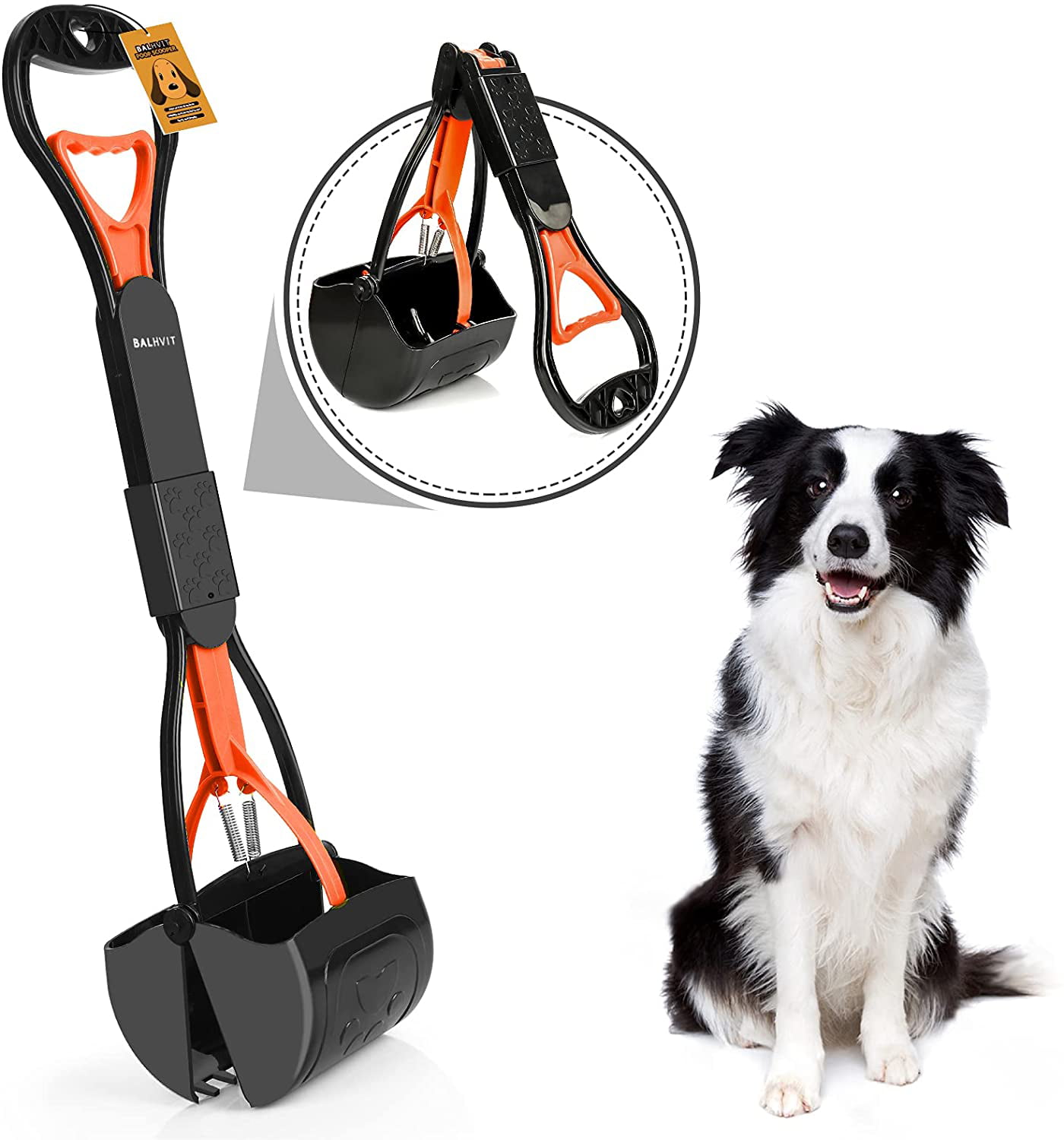 with Non-Breakable High Strength Durable Spring & Premium Materials Balhvit Long Handle Portable Pet Pooper Scooper for Dogs Foldable Dog Poop Waste Pick Up Rake Jaw Claw Bin for Grass and Gravel 