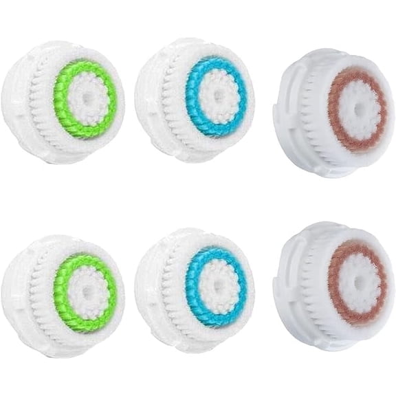 Acosexy Facial Cleansing Brush Head Replacements, Soft Bristle Deep Cleansing Face Brush Heads, 6 Count, Multi-Color