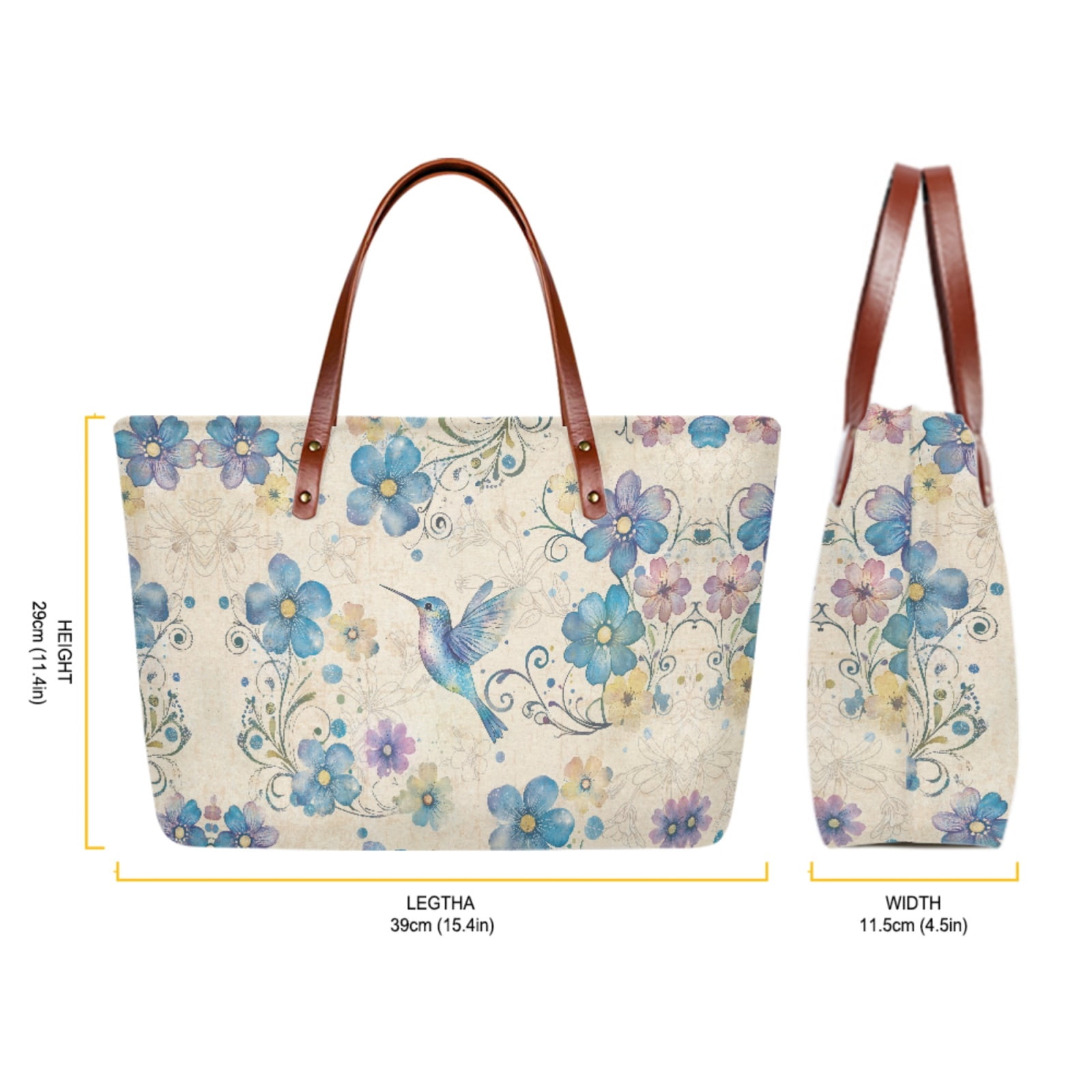 ZUXONGSY Abstract Hummingbird Floral Print Purse and Wallet Set of 2 for Women Portable Satchel Handbags Large Capacity Shoulder Bag Work Bag Money Organizers for Outings Shopping