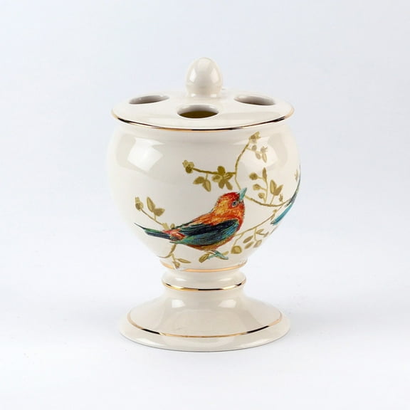 Avanti Linens Avanti Gilded Birds Multi-colored Ceramic Toothbrush Holder - Off-White/Multi