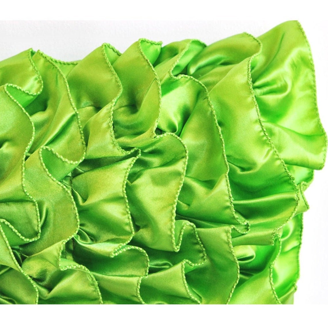 The HomeCentric Cushion Cover Clover Green Pillow Cover Vintage Ruffles Pillow Cover Pack of 2 18x18 inch (45x45 cm) Pillow Cover Decorative Square Satin Throw Pillow Cover Solid-Vintage Clover Green