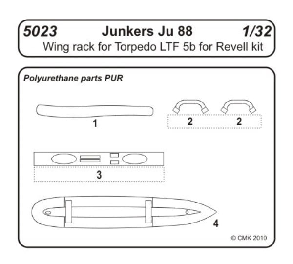 CMK 1/32 Junkers Ju88 Wing Rack for LTF 5b Torpedo for Revell # 5023 