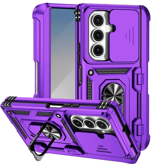 For Samsung Galaxy Z Fold 7 Case Heavy Duty Military Grade Protection,Camera Lens Slide Protection & 360°Rotate Magnetic Car Mount Holder Kickstand Rugged Shockproof Drop Hard Shell,Purple