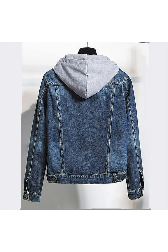 Women Vintage Button Down Distressed Short Denim Jean Jacket Coat With Pocket