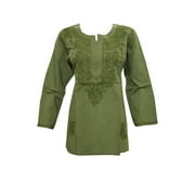 Mogul Woman's Kurti Tunic Embroidered Green Top Blouse Kurta M