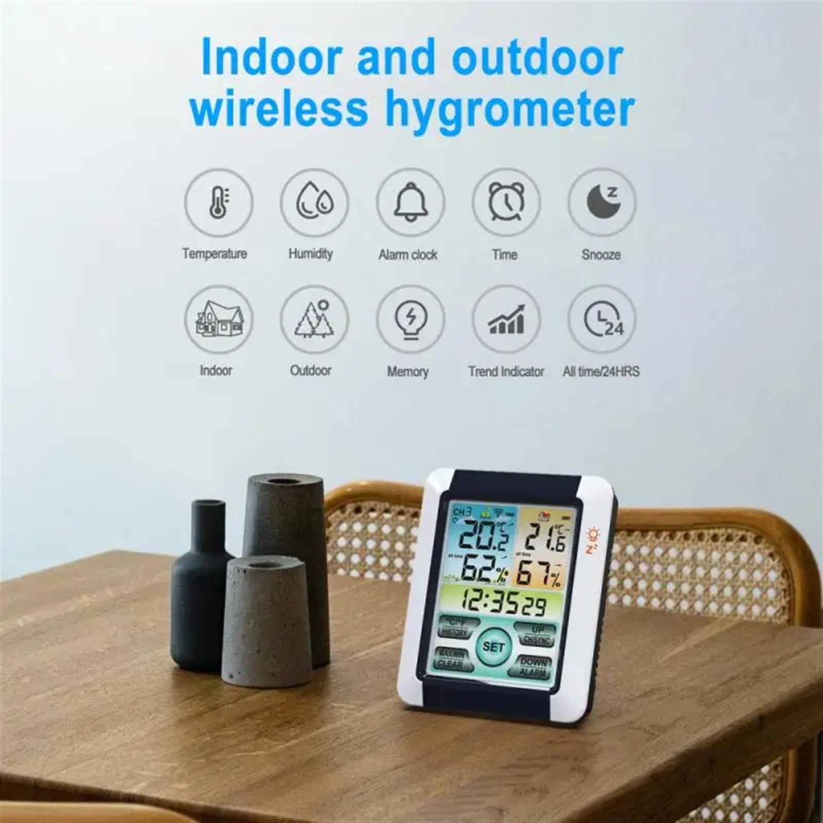 Digital Weather Station Clock Indoor Outdoor Weather Forecast Barometer Thermometer Hygrometer with Wireless Outdoor Sensor ,High Precision