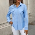 thumbnail image 5 of Womens Shirts Trendy Summer Button Down Short Sleeve Button Up V Neck With Pockets Comfortable Breathable Elegant Relaxed Daily Outdoor Blouses, 5 of 7