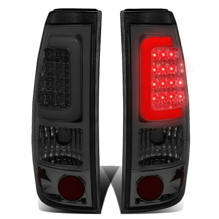 DNA Motoring For 99-03 Silverado Sierra LED Bar C-Tube Tail Light Rear Brake Lamps Pair Smoked/Chrome
