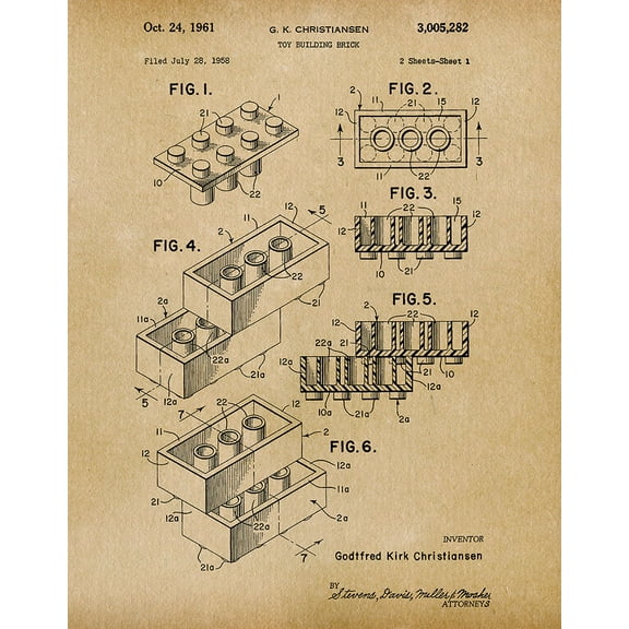 Original Lego Sheet1 Artwork Submitted In 1961 - Toys and Games - Patent Art Print