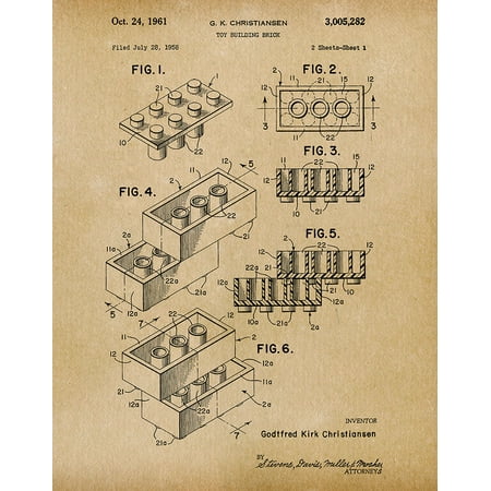 Logo Wall Decor - Original Lego Sheet1 Artwork Submitted In 1961 - Toys and Games - Patent Art Print