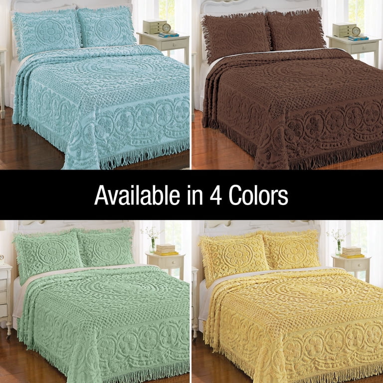KASENTEX Chenille Throw Blanket Queen Size - 90x90 Inches, Light Blue, Lightweight & Soft With Fringe Tassels