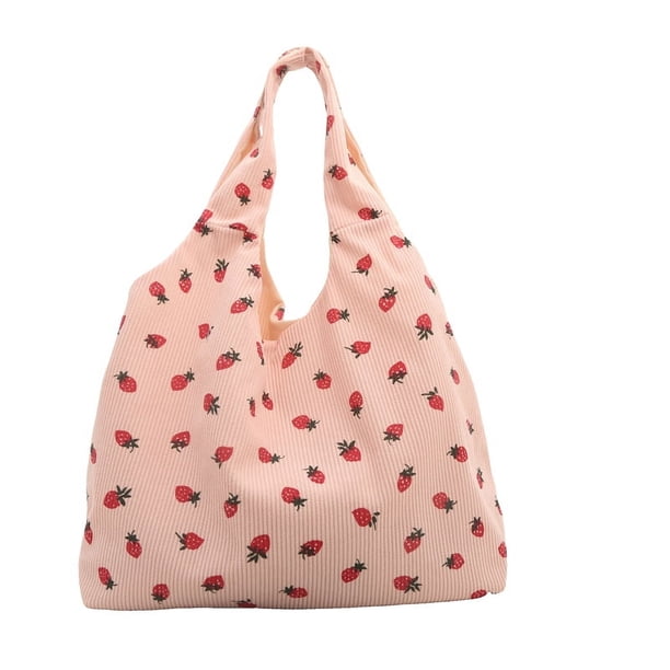 Bolso Mano Informal Con Fresa Compras Lona para Mujer Y Niña