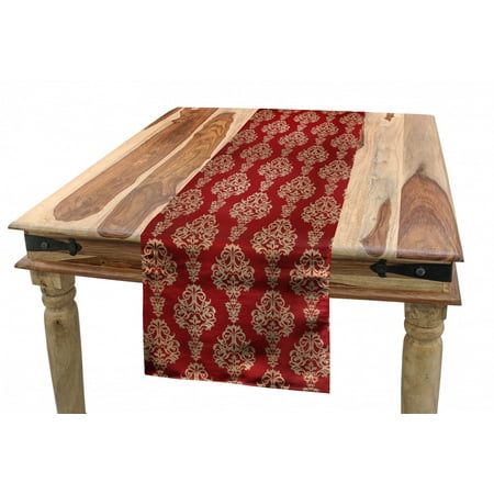 

Damask Table Runner Oriental Swirls and Floral Elemental Motif Repetition on Warm Toned Backdrop Dining Room Kitchen Rectangular Runner 3 Sizes by Ambesonne