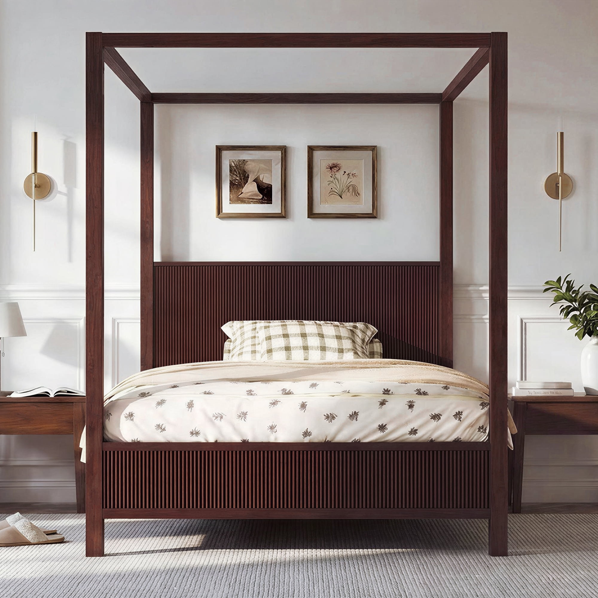 Euroco Wood Queen Size Canopy Platform Bed, Espresso