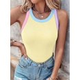 thumbnail image 5 of Women'S Round Neck Color Block Bra Lined Tank Top Yellow S, 5 of 8