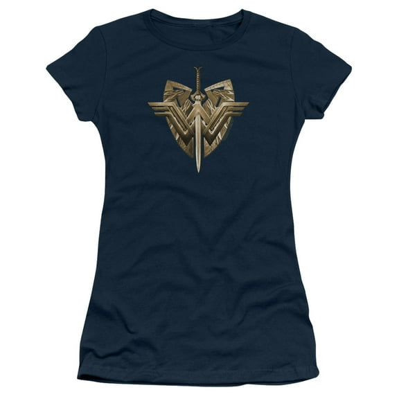 Wonder Woman Movie Sword Emblem S/S Junior Women's T-Shirt Sheer Navy