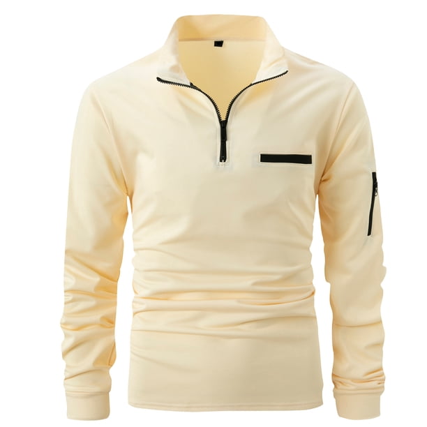 Blusa y camisa de manga larga con cuello vuelto para hombre, informal, de moda, con media cremallera y bolsillo.