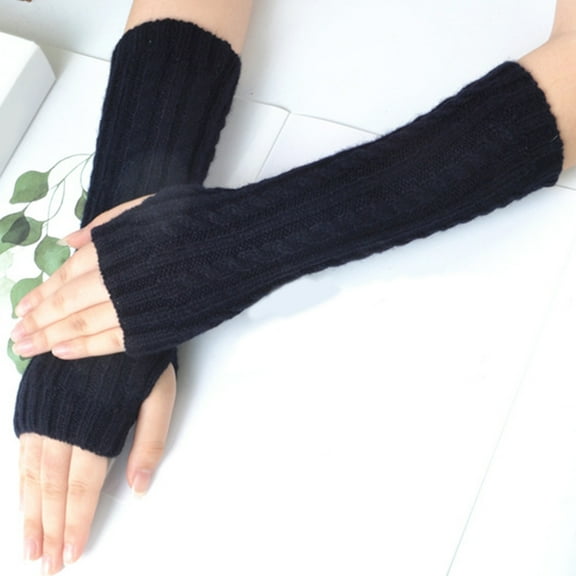 absanyy Women's Fingerless Arm Warmers - Cable Knit Long Length, Soft Acrylic, Stretchy Free Size, Black - Warm for Fall Winter, Office & Outdoor