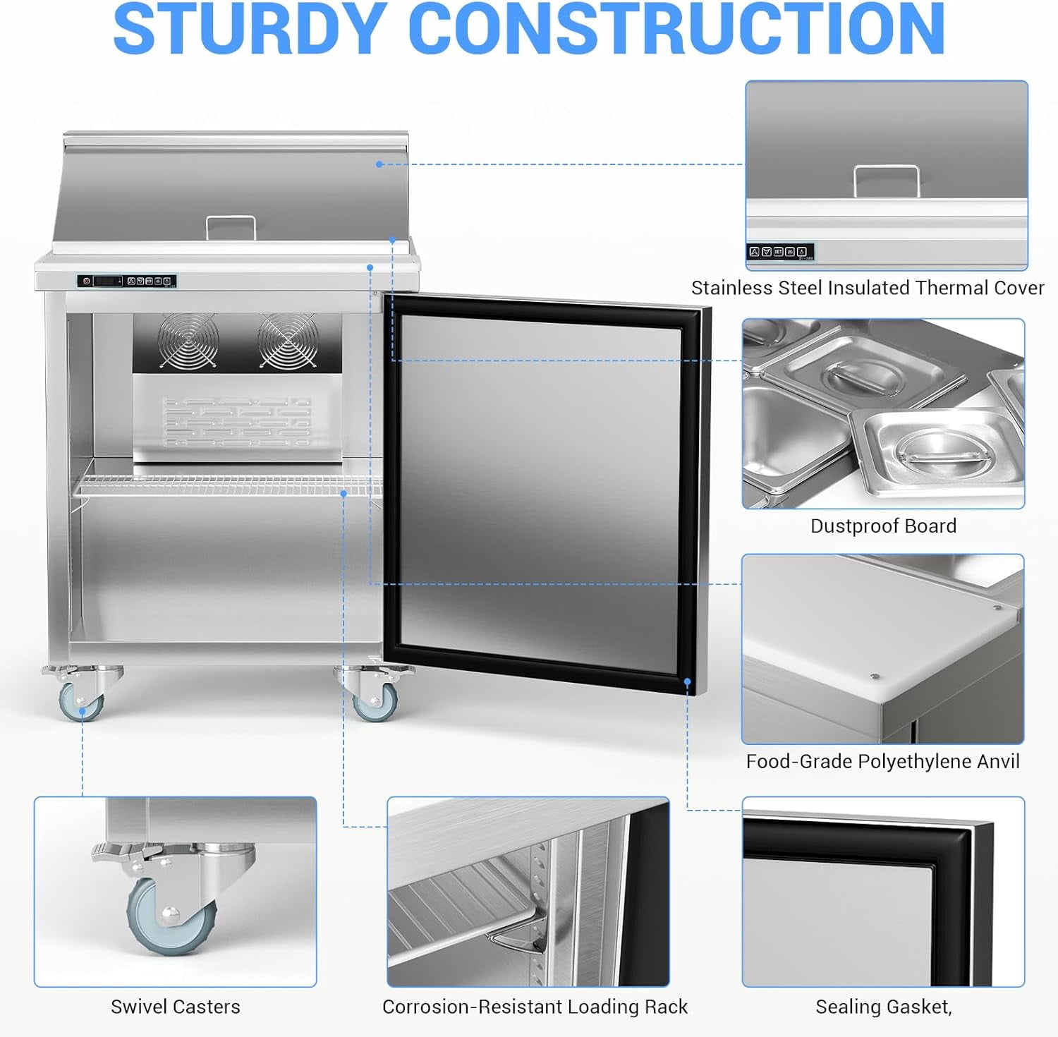 Senfot Stainless Steel Compact Commercial Refrigerator, Mini Fridge for Small Business Bar Cafe Kitchen Home Use 28"+8 plates