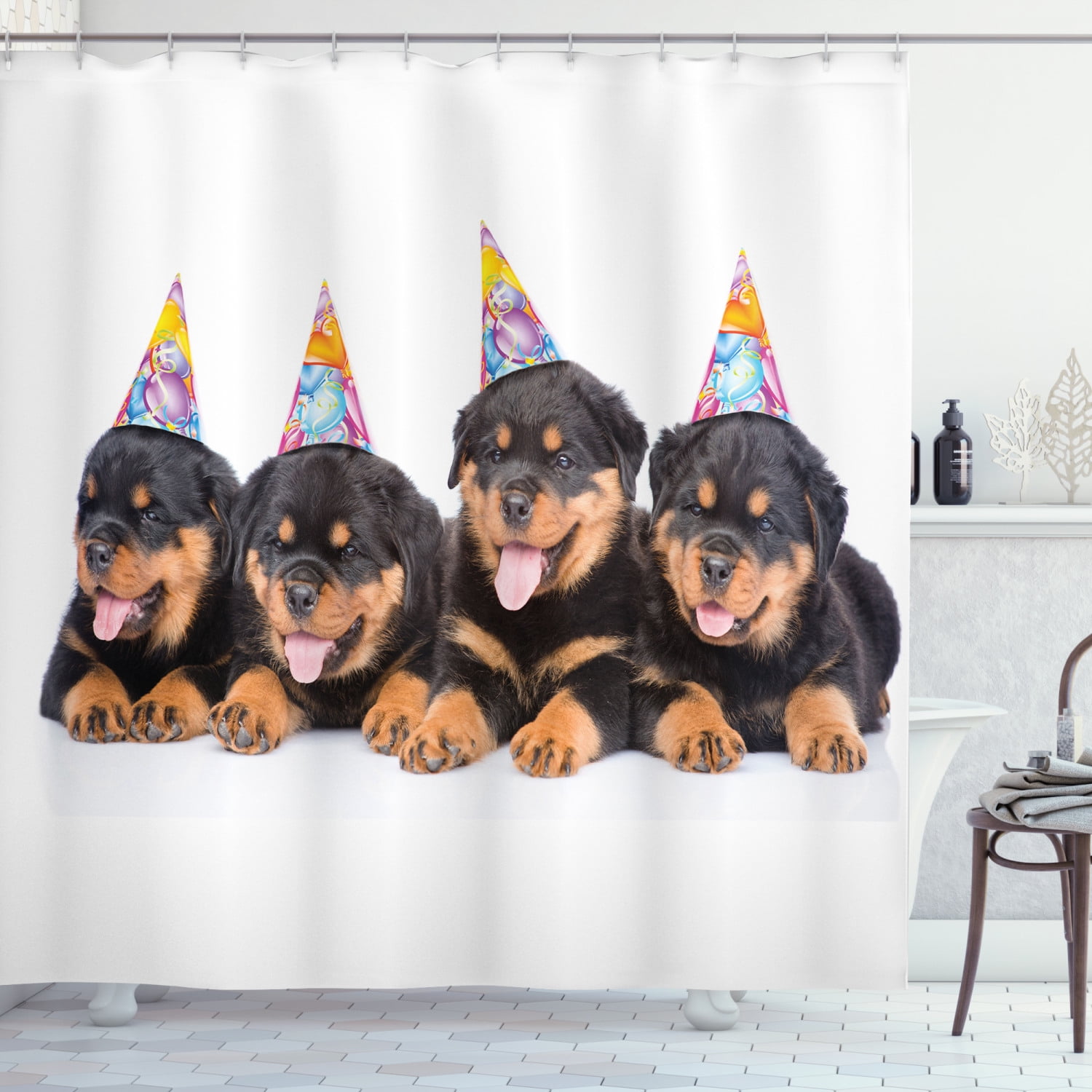 Rottweiler dog Shower Curtain Bedroom Decor Waterproof Fabric & 12Hooks 71*71in 