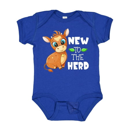 

Inktastic New to the Herd Cute Brown Cow with Blue Eyes Gift Baby Boy or Baby Girl Bodysuit